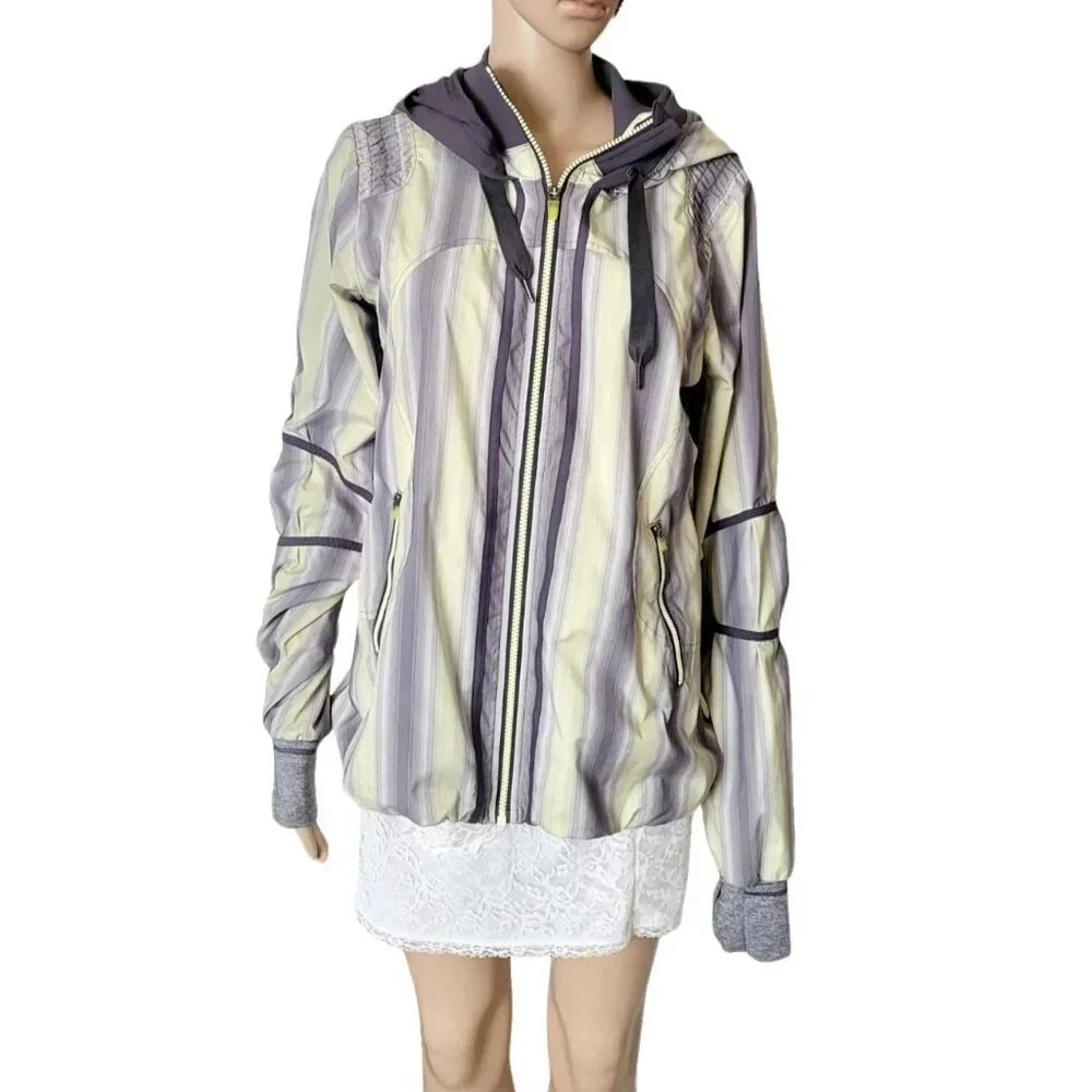 Lululemon Jacket Women's Full Zip Hooded Striped Lined Pockets Running size 10 - Picture 2 of 8